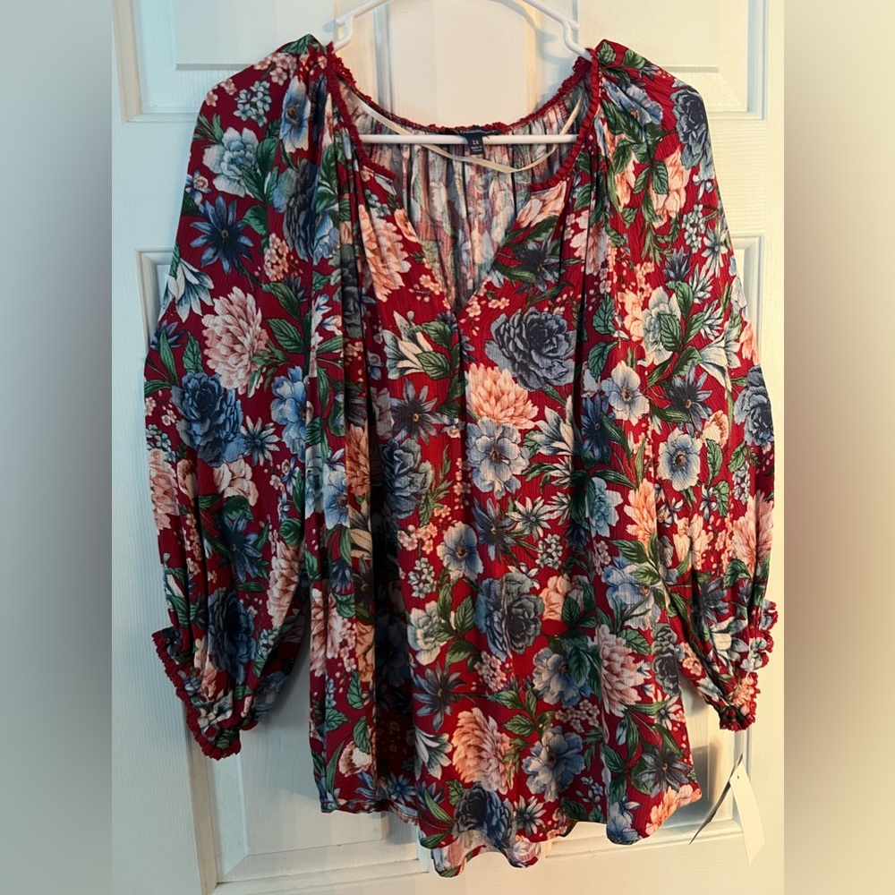 Democracy Floral Blouse - Red and Blue